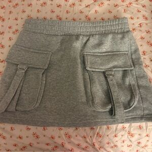 Gray Belted Skirt with Pockets